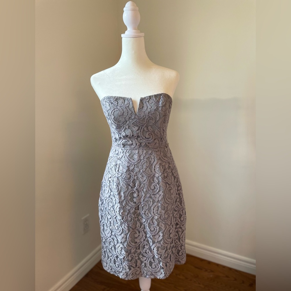 J. Crew Strapless Lace Dress in grey